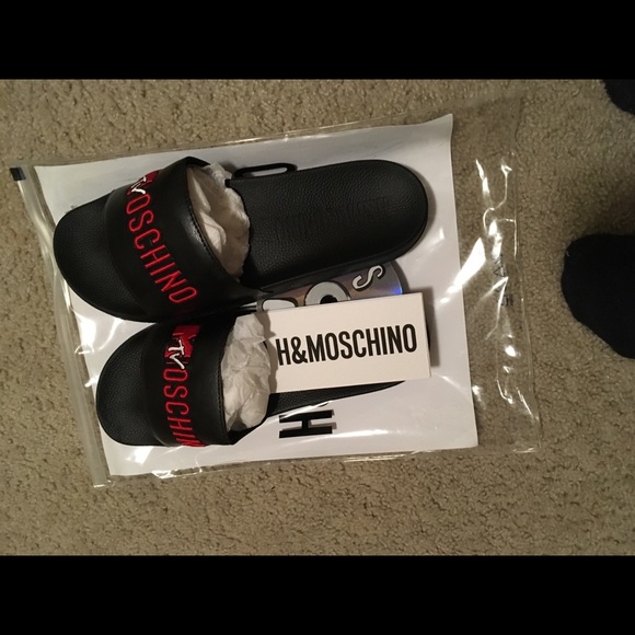 H&M x Moschino Slides with Logo Men’s Black 11.5us - Picture 5 of 6